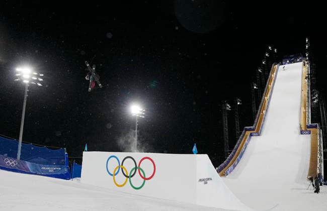 Lara Wolf of Austria takes a practice jump during warmups for the Women s Freeski Big Air Final at the Milano Cortina 2026 Winter Olympic Games, Olympische Spiele, Olympia, OS in Livigno, Italy, on Monday, February 16, 2026.  OLY20260216803 BOBxSTRONG