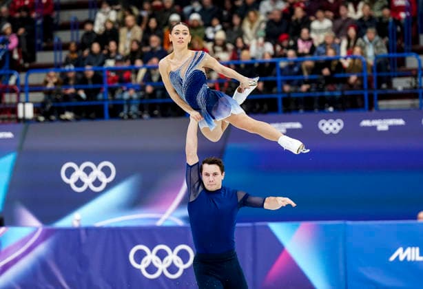 Anastasia Vaipan-law and Luke Digby of Great Britain perform during the Pair Skating Free Skating Final at the Milano Figure skating, Eiskunstlauf Arena in Milan, Italy on Monday, February 16, 2026. Vaipan-law and Digby scored a 112.99 making their total score 179.06.  OLY20260216921 RICHARDxELLIS