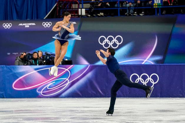 Anastasia Vaipan-law and Luke Digby of Great Britain perform during the Pair Skating Free Skating Final at the Milano Figure skating, Eiskunstlauf Arena in Milan, Italy on Monday, February 16, 2026. Vaipan-law and Digby scored a 112.99 making their total score 179.06.  OLY20260216925 RICHARDxELLIS