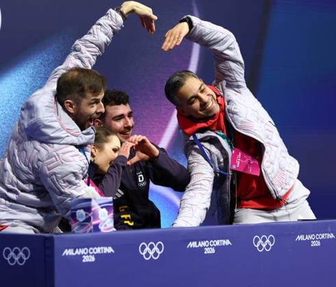 February 16, 2026, Milan, Lombardy, Italy: ANNIKA HOCKE and ROBERT KUNKEL of Germany react after skating their Free Skating in the Pairs of the Figure skating, Eiskunstlauf at the Milano Cortina 2026 Winter Olympic Games, Olympische Spiele, Olympia, OS Milan Italy - ZUMAc179 20260216_oly_c179_212 Copyright: xMickaelxChavetx