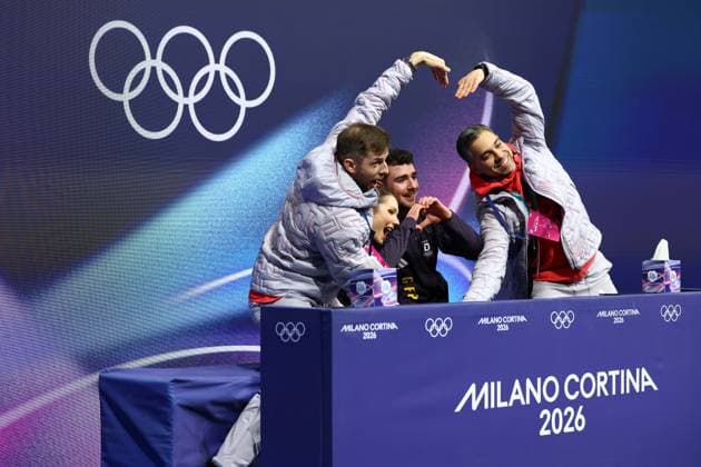 February 16, 2026, Milan, Lombardy, Italy: ANNIKA HOCKE and ROBERT KUNKEL of Germany react after skating their Free Skating in the Pairs of the Figure skating, Eiskunstlauf at the Milano Cortina 2026 Winter Olympic Games, Olympische Spiele, Olympia, OS Milan Italy - ZUMAc179 20260216_oly_c179_213 Copyright: xMickaelxChavetx