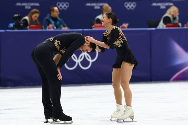 February 16, 2026, Milan, Lombardy, Italy: REBECCA GHILARDI and FILIPPO AMBROSINI of Italy react after skating their Free Skating in the Pairs of the Figure skating, Eiskunstlauf at the Milano Cortina 2026 Winter Olympic Games, Olympische Spiele, Olympia, OS Olympics 2026: Milano Cortina: Figure Skating Pairs  - ZUMAc179 20260216_oly_c179_211 Copyright: xMickaelxChavetx