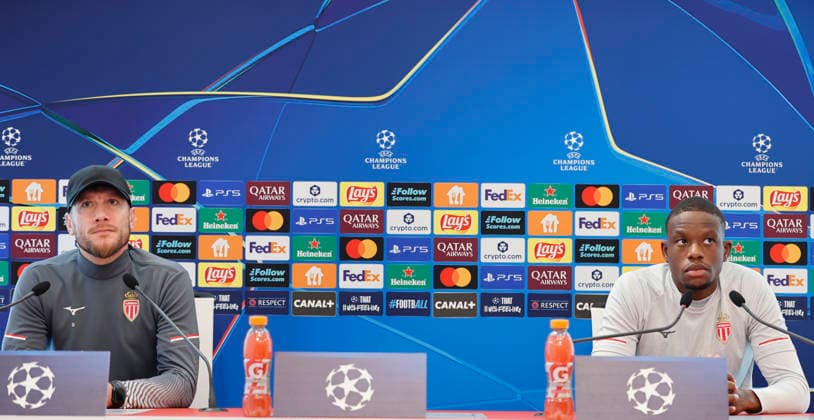 La Turbie, France February 16, 2026 UEFA Champions League 2025 26 AS Monaco Paris Saint Germain PSG Press Conference with Head Coach Sebastien Pocognoli and Denis Zakaria UEFA Champions League 2025 26 AS Monaco vs PSG Paris