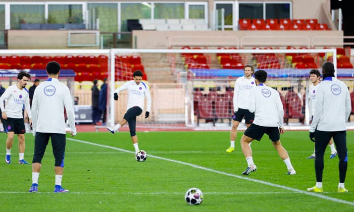 La Turbie, France February 16, 2026 UEFA Champions League 2025 26 AS Monaco Paris Saint Germain PSG Press Conference with PSG Training Session at Stade Louis II UEFA Champions League 2025 26 AS Monaco vs PSG Paris