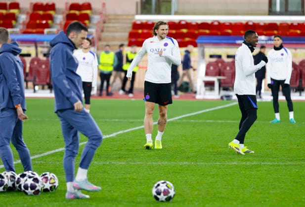 La Turbie, France February 16, 2026 UEFA Champions League 2025 26 AS Monaco Paris Saint Germain PSG Press Conference with PSG Training Session at Stade Louis II UEFA Champions League 2025 26 AS Monaco vs PSG Paris