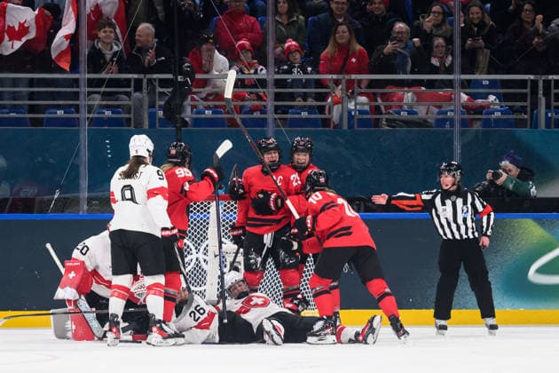 260216 Marie-Philip Poulin of Canada celebrate with Daryl Watts, Ella Shelton and Sarah Fillier of Canada after the 2-0 goal in the women s Ice hockey, Eishockey semifinal between Canada and Switzerland during day 10 of the 2026 Winter Olympics on February 16, 2026 in Milan. Photo: Emma Wallskog BILDBYRAN kod EW EW0639 ishockey ice hockey Olympic Games, Olympische Spiele, Olympia, OS olympics winter olympics os ol olympiska spel vinter-os olympiske leker milano cortina 2026 milan cortina 2026 milano cortina 2026 olympic games milano cortina 2026 winter olympic games milano cortina-os milano cortina-ol vinter-ol 10 bbeng kanada canada schweiz switzerland dam semifinal jubel *** 260216 Marie Philip Poulin of Canada celebrate with Daryl Watts, Ella Shelton and Sarah Fillier of Canada after the 2 0 goal in the women s ice hockey semifinal between Canada and Switzerland during day 10 of the 2026 Winter Olympics on February 16, 2026 in Milan Photo Emma Wallskog BILDBYRAN code EW EW0639 ice hockey ice hockey olympic games olympics winter olympics os ol olympic games winter os olympic games milano cortina 2026 milan cortina 2026 milano cortina 2026 olympic games milano cortina 2026 winter olympic games milano cortina os milano cortina ol winter ol 10 bbeng canada canada schweiz switzerland women semifinal jubilation  Copyright: EMMAxWALLSKOG BB260216EW099