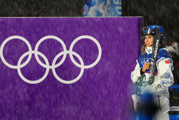 (260216) -- LIVIGNO, Feb. 16, 2026 -- Gu Ailing of China reacts during the freestyle skiing women s freeski big air final at the Milan-Cortina 2026 Olympic Winter games, Winterspiele,Spiele, Summer games in Livigno, Italy, Feb. 16, 2026. ) (MICO2026)ITALY-LIVIGNO-OLYMPIC WINTER GAMES-FREESTYLE SKIING-WOMEN S BIG AIR-FINAL HuxChao 