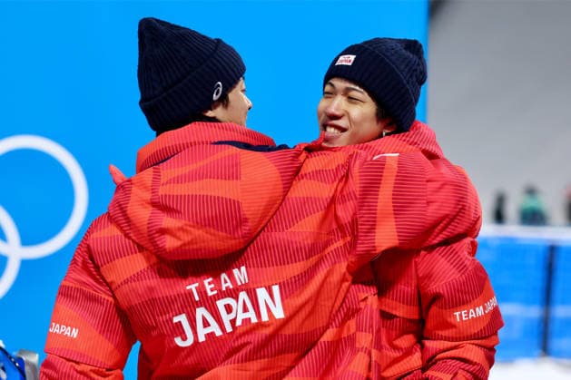 Ren Nikaido, Ryoyu Kobayashi (JPN), FEBRUARY 16, 2026 - Ski jumping, Skispringen, Ski, nordisch : Men s Super Team during the Milano Cortina 2026 Olympic Winter games, Winterspiele,Spiele, Summer games at Predazzo Ski Jumping Stadium in Predazzo, Italy. Noxthirdxpartyxsales  aflo_320147103