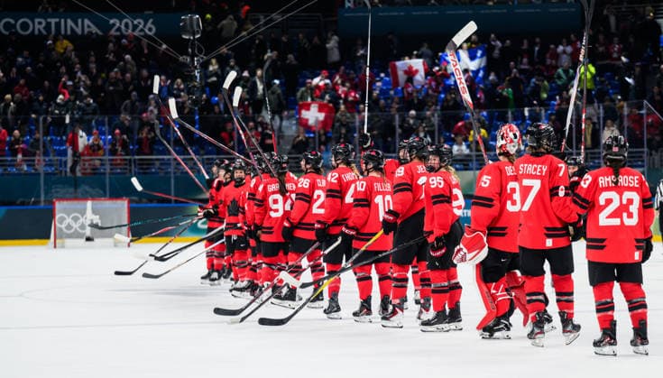 260216 Players of Canada celebrate after the women s Ice hockey, Eishockey semifinal between Canada and Switzerland during day 10 of the 2026 Winter Olympics on February 16, 2026 in Milan. Photo: Emma Wallskog BILDBYRAN kod EW EW0639 ishockey ice hockey Olympic Games, Olympische Spiele, Olympia, OS olympics winter olympics os ol olympiska spel vinter-os olympiske leker milano cortina 2026 milan cortina 2026 milano cortina 2026 olympic games milano cortina 2026 winter olympic games milano cortina-os milano cortina-ol vinter-ol 10 bbeng kanada canada schweiz switzerland dam semifinal jubel *** 260216 Players of Canada celebrate after the women s ice hockey semifinal between Canada and Switzerland during day 10 of the 2026 Winter Olympics on February 16, 2026 in Milan Photo Emma Wallskog BILDBYRAN code EW EW0639 ice hockey ice hockey olympic games olympics winter olympics os ol olympic games winter os olympic games milano cortina 2026 milan cortina 2026 milano cortina 2026 olympic games milano cortina 2026 winter olympic games milano cortina os milano cortina ol winter ol 10 bbeng canada canada schweiz switzerland dam semifinal jubel  Copyright: EMMAxWALLSKOG BB260216EW126