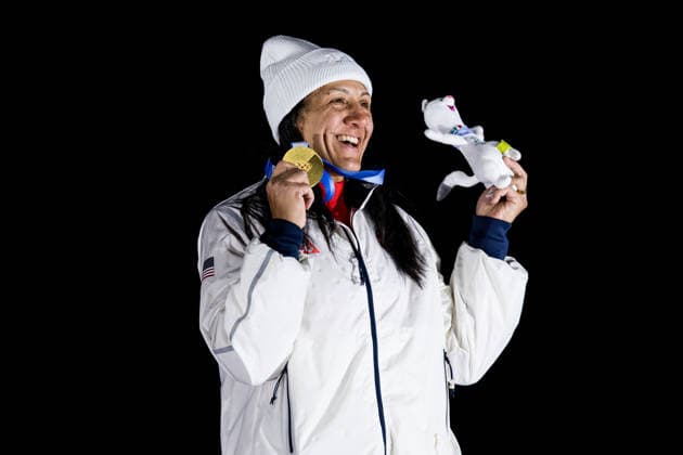 CORTINA, ITALY - FEBRUARY 16: Gold medalist Elana Meyers Taylor (USA) during the Bobsleigh Women s Monobob medal ceremony at the Milano Cortina 2026 Olympics at Cortina Sliding Centre on day 10 of the Milano Cortina 2026 Olympics on February 16, 2026 in Cortina, Italy. Editorial use only. Italy Copyright: xSteffiexWunderlx