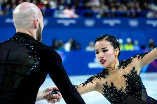 Ellie Kam and Danny O shea of United States perform during the Pair Skating Free Skating Final at the Milano Figure skating, Eiskunstlauf Arena in Milan, Italy on Monday, February 16, 2026. Ghilardi and Ambrosini scored a 122.71 making their total score 194.58.  OLY20260216948 RICHARDxELLIS