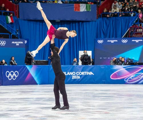 February 16, 2026, Milan, Lombardy, Italy: Louis Chtchetinnina and Michal Wozniak of Poland perform during the Figure skating, Eiskunstlauf Pair Skating Free Skating Finals at the Milano Ice Skating Arena during the 2026 Milano Cortina Winter Olympics in Milan, Italy. Olympics 2026: Milano Cortina: Figure Skating Pair Skating Free Skating Finals  - ZUMAa161 20260216_oly_a161_264 Copyright: xWalterxG.xArcex