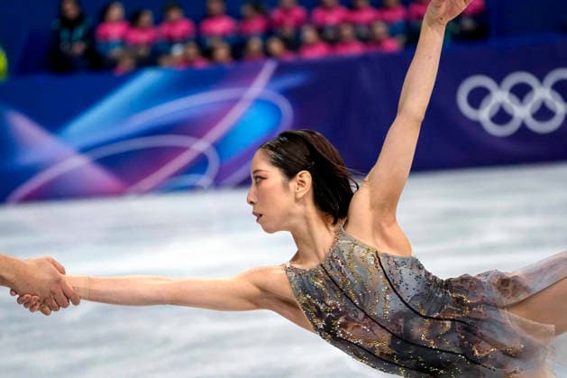 Riku Miura and Ryuichi Kihara of Japan perform during the Pair Skating Free Skating Final at the Milano Figure skating, Eiskunstlauf Arena in Milan, Italy on Monday, February 16, 2026. Miura and Kihara scored a 158.13 making their total score 231.24.  OLY20260216961 RICHARDxELLIS