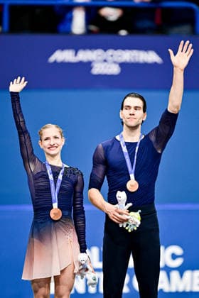Pair Awards, Minerva Fabienne HASE & Nikita VOLODIN (GER) third place, during Victory Ceremony, at the Olympic Winter games, Winterspiele,Spiele, Summer games Milano Cortina 2026, at Milano Ice Skating Arena, on February 16, 2026 in Milan, Italy. Noxthirdxpartyxsales  aflo_320166712