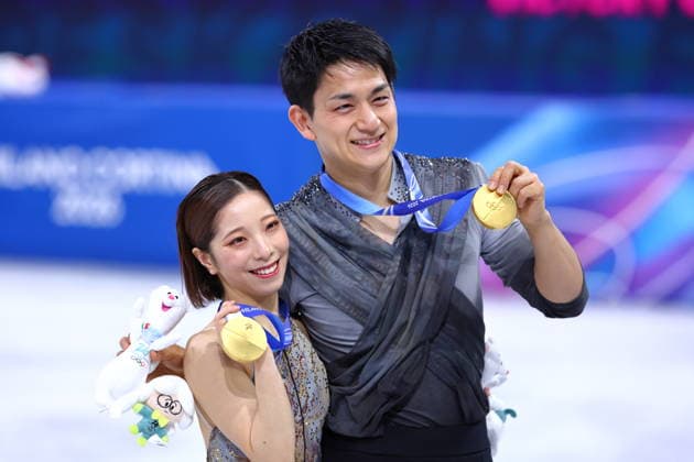 Riku Miura & Ryuichi Kihara (JPN), FEBRUARY 16, 2026 - Figure skating, Eiskunstlauf : Pairs Medal Ceremony during the Milano Cortina 2026 Olympic Winter games, Winterspiele,Spiele, Summer games at Milano Ice Skating Arena in Milan, Italy. Noxthirdxpartyxsales  aflo_320167273