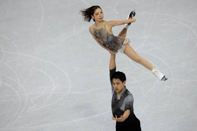 February 16, 2026, Milano, Lombardy, Italy: Riku Miura of Japan and Ryuichi Kihara of Japan perform in the Figure skating, Eiskunstlauf Pair Skating Free Skate during the 2026 Winter Olympics at the Milano Ice Skating Arena on Monday in Milano. Riku Miura and Ryuichi Kihara are the first Japanese to win pairs. Milano Italy - ZUMAj89_ 20260216_oly_j89_045 Copyright: xPaulxKitagakixJr.x
