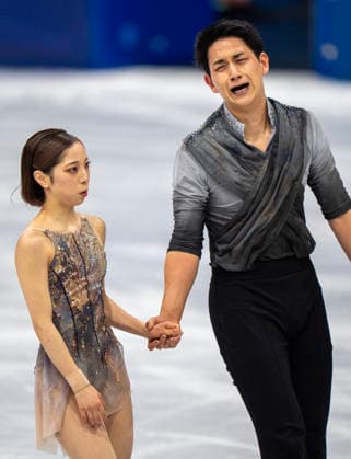 February 17, 2026, Milan, Lombardy, Italy: JapanÃ¢â‚¬â ¢s Riku Miura and Ryuichi Kihara are emotional after they compete in pairs Figure skating, Eiskunstlauf medal round at this Milano Cortina 2026 Olympics. Milan Italy - ZUMAa35_ 20260217_oly_a35_010 Copyright: xDanielxA.xAndersonx