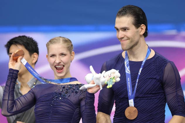 Minerva Fabienne Hase and Nikita Volodin, GER, after pairs free progam at 2026 Figure skating, Eiskunstlauf Olympic Games, Olympische Spiele, Olympia, OS in Milan; 16 02 2026 - *** Minerva Fabienne Hase and Nikita Volodin, GER, after pairs free progam at 2026 figure skating olympic games in Milan 16 02 2026 