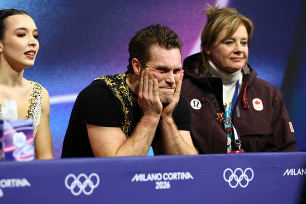 February 16, 2026, Milan, Lombardy, Italy: TRENT MICHAUD of Canada reacts in the kiss&cry after skating the Free Skating in the Pairs of the Figure skating, Eiskunstlauf at the Milano Cortina 2026 Winter Olympic Games, Olympische Spiele, Olympia, OS Milan Italy - ZUMAc179 20260216_oly_c179_343 Copyright: xMickaelxChavetx