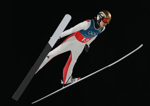 (260217) -- PREDAZZO, Feb. 17, 2026 -- Johann Andre Forfang of Norway competes during the first round of the Ski jumping, Skispringen, Ski, nordisch men s super team event at the Milan-Cortina 2026 Olympic Winter games, Winterspiele,Spiele, Summer games in Predazzo, Italy, Feb. 16, 2026. ) (MICO2026)ITALY-PREDAZZO-OLYMPIC WINTER GAMES-SKI JUMPING-MEN S SUPER TEAM MengxYongmin 