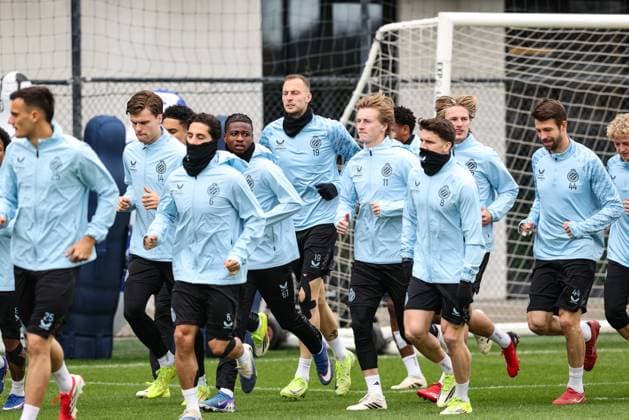 Club s players pictured during a training session of Belgian soccer team Club Brugge, in Knokke-Heist, on Tuesday 17 February 2026. Tomorrow, Club Brugge will play against Spanish team Atletico Madrid, a first leg game in the Knockout phase play-offs of the UEFA Champions League tournament. BRUNOxFAHY  x163928470x