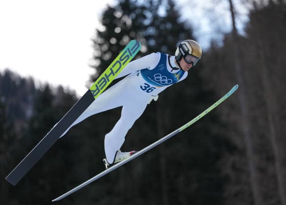 (260217) -- PREDAZZO, Feb. 17, 2026 -- Johannes Lamparter of Austria competes during the Ski jumping, Skispringen, Ski, nordisch trial round of the Nordic Combined Individual Gundersen Large Hill 10km at the 2026 Milan-Cortina Winter Olympics in Predazzo, Italy, Feb. 17, 2026. ) (MICO2026)ITALY-PREDAZZO-OLYMPIC Winter games, Winterspiele,Spiele, Summer games NORDIC COMBINED-INDIVIDUAL GUNDERSEN LARGE HILL 10KM MengxYongmin 