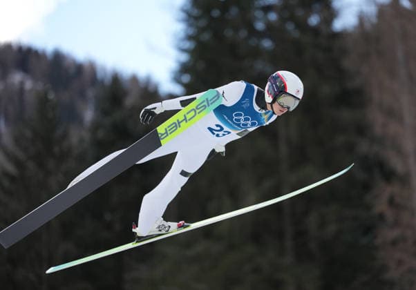 (260217) -- PREDAZZO, Feb. 17, 2026 -- Yamamoto Ryota of Japan competes during the Ski jumping, Skispringen, Ski, nordisch trial round of the Nordic Combined Individual Gundersen Large Hill 10km at the 2026 Milan-Cortina Winter Olympics in Predazzo, Italy, Feb. 17, 2026. ) (MICO2026)ITALY-PREDAZZO-OLYMPIC Winter games, Winterspiele,Spiele, Summer games NORDIC COMBINED-INDIVIDUAL GUNDERSEN LARGE HILL 10KM MengxYongmin 