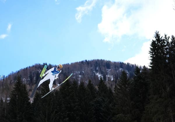 (260217) -- PREDAZZO, Feb. 17, 2026 -- Johannes Lamparter of Austria competes during the Ski jumping, Skispringen, Ski, nordisch competition round of the Nordic Combined Individual Gundersen Large Hill 10km at the 2026 Milan-Cortina Winter Olympics in Predazzo, Italy, Feb. 17, 2026. ) (MICO2026)ITALY-PREDAZZO-OLYMPIC Winter games, Winterspiele,Spiele, Summer games NORDIC COMBINED-INDIVIDUAL GUNDERSEN LARGE HILL 10KM MengxYongmin 
