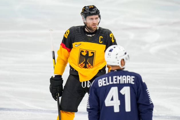 Leon Draisaitl (Germany) looks on during the Ice hockey, Eishockey Men - Qualification Play-off match between Germany v France on day eleven of the Milano Cortina 2026 Winter Olympic Games, Olympische Spiele, Olympia, OS at Milano Santagiulia IHO Ice Hockey Arena on February 17, 2026 in Milan, Italy. (Photo by Alex Gottschalk DeFodi Images) - *** Leon Draisaitl Germany looks on during the Ice Hockey Men Qualification Play off match between Germany v France on day eleven of the Milano Cortina 2026 Winter Olympic games at Milano Santagiulia IHO Ice Hockey Arena on February 17, 2026 in Milan, Italy Photo by Alex Gottschalk DeFodi Images