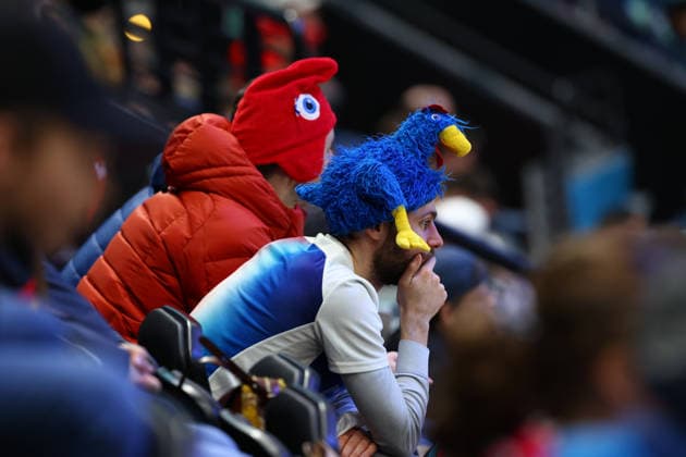 February 17, 2026, Milan, Lombardy, Italy: FANS OF TEAM FRANCE look dejected being down 0:3 after the first period in the Play-off game between Team Germany and Team France at the Milano Cortina 2026 Olympic Games, Olympische Spiele, Olympia, OS Olympics 2026: Milano Cortina: Ice hockey, Eishockey Men: GER:FRA  - ZUMAc179 20260217_oly_c179_025 Copyright: xMickaelxChavetx