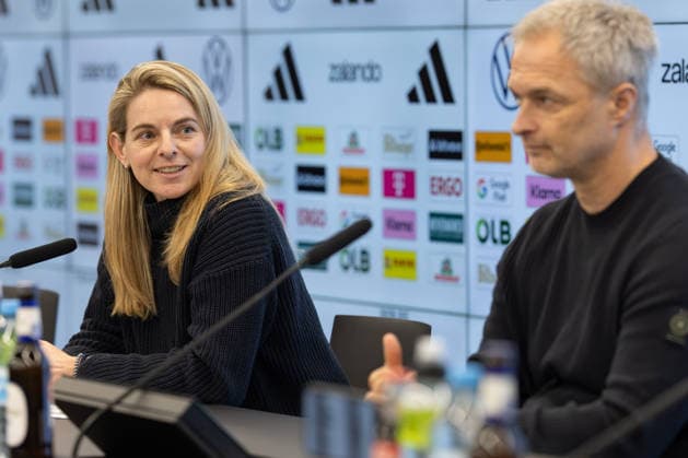 Squad announcement womens national team DFB sports director Nia Künzer speaks during the press conference Right national coach Christian Wück Press conference to announce the womens national team squad for the international matches against Slovenia and Norway February 17, 2026 at the DFB Campus in Frankfurt am Main , Frankfurt am Main Hesse Germany DFB Campus