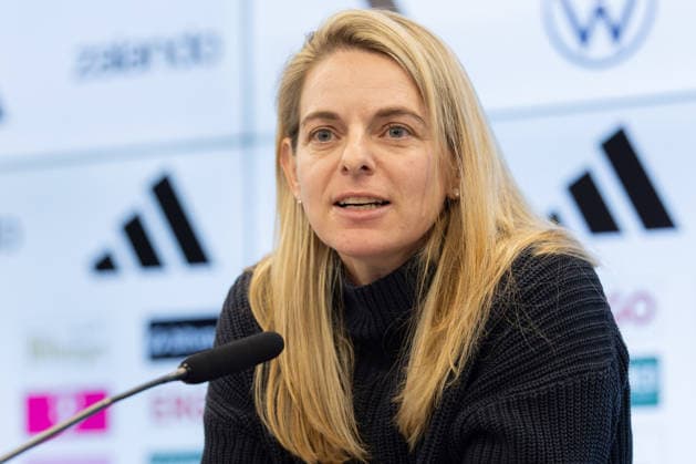 Squad announcement womens national team DFB Sports Director Nia Künzer speaks during the press conference Press conference to announce the womens national team squad for the international matches against Slovenia and Norway February 17, 2026 at the DFB Campus in Frankfurt am Main , Frankfurt am Main Hesse Germany DFB Campus