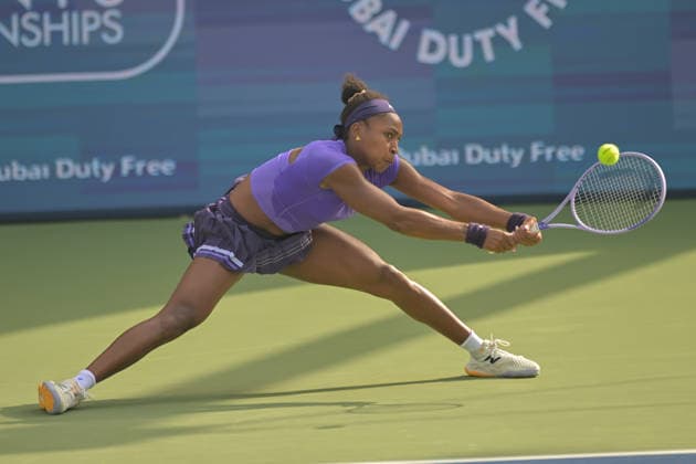 2026 Dubai Duty Free Tennis Championship DUBAI, UNITED ARAB EMIRATES - FEBRUARY 17: Coco Gauff of United States in action against Anna Kalinskaya (not seen) of Russia during the women s singles match last 32 round of the Dubai Duty Free Tennis Championships at Dubai Duty Free Tennis Stadium in Dubai, United Arab Emirates, on February 17, 2026. Waleed Zein Anadolu Dubai United Arab Emirates. Editorial use only. Please get in touch for any other usage.  Copyright: x2026xAnadoluxWaleedxZeinx