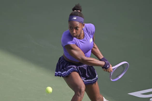 2026 Dubai Duty Free Tennis Championship DUBAI, UNITED ARAB EMIRATES - FEBRUARY 17: Coco Gauff of United States in action against Anna Kalinskaya (not seen) of Russia during the women s singles match last 32 round of the Dubai Duty Free Tennis Championships at Dubai Duty Free Tennis Stadium in Dubai, United Arab Emirates, on February 17, 2026. Waleed Zein Anadolu Dubai United Arab Emirates. Editorial use only. Please get in touch for any other usage.  Copyright: x2026xAnadoluxWaleedxZeinx