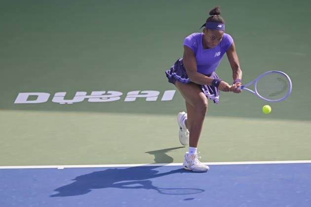 2026 Dubai Duty Free Tennis Championship DUBAI, UNITED ARAB EMIRATES - FEBRUARY 17: Coco Gauff of United States in action against Anna Kalinskaya (not seen) of Russia during the women s singles match last 32 round of the Dubai Duty Free Tennis Championships at Dubai Duty Free Tennis Stadium in Dubai, United Arab Emirates, on February 17, 2026. Waleed Zein Anadolu Dubai United Arab Emirates. Editorial use only. Please get in touch for any other usage.  Copyright: x2026xAnadoluxWaleedxZeinx