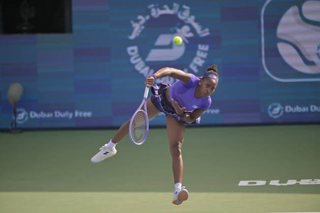 2026 Dubai Duty Free Tennis Championship DUBAI, UNITED ARAB EMIRATES - FEBRUARY 17: Coco Gauff of United States in action against Anna Kalinskaya (not seen) of Russia during the women s singles match last 32 round of the Dubai Duty Free Tennis Championships at Dubai Duty Free Tennis Stadium in Dubai, United Arab Emirates, on February 17, 2026. Waleed Zein Anadolu Dubai United Arab Emirates. Editorial use only. Please get in touch for any other usage.  Copyright: x2026xAnadoluxWaleedxZeinx