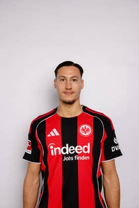 Soccer, Soccer, GER, Eintracht Frankfurt 2025 2026 Portrait appointment, Younes Ebnoutalib Eintracht Frankfurt Football, Soccer, GER, Eintracht Frankfurt 2025 2026 Portrait appointment Portrait Presentation xptt