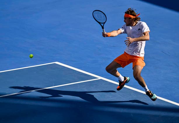 ATP, Tennis Herren QATAR EXXONMOBIL OPEN-ROUND OF 32 Stefanos Tsitsipas of Greece competes against Moez Echargui of Tunisiain the Round of 32 at the ATP men s Qatar ExxonMobil Open 2026 tennis tournament at the Khalifa International Tennis Complex in Doha, Qatar, on February 17, 2026. DOHA Qatar Copyright: xNOUSHADx