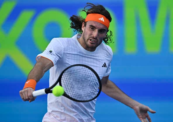 ATP, Tennis Herren QATAR EXXONMOBIL OPEN-ROUND OF 32 Stefanos Tsitsipas of Greece competes against Moez Echargui of Tunisia in the Round of 32 at the ATP men s Qatar ExxonMobil Open 2026 tennis tournament at the Khalifa International Tennis Complex in Doha, Qatar, on February 17, 2026. DOHA Qatar Copyright: xNOUSHADx