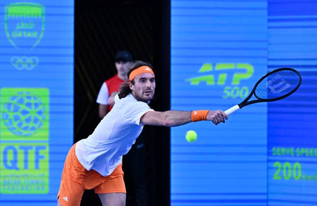 ATP, Tennis Herren QATAR EXXONMOBIL OPEN-ROUND OF 32 Stefanos Tsitsipas of Greece competes against Moez Echargui of Tunisia in the Round of 32 at the ATP men s Qatar ExxonMobil Open 2026 tennis tournament at the Khalifa International Tennis Complex in Doha, Qatar, on February 17, 2026. DOHA Qatar Copyright: xNOUSHADx
