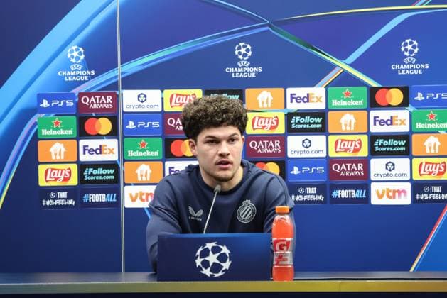 Club s Kyriani Sabbe pictured during a press conference, PK, Pressekonferenz of Belgian soccer team Club Brugge, in Brugge, on Tuesday 17 February 2026. Tomorrow, Club Brugge will play against Spanish team Atletico Madrid, a first leg game in the Knockout phase play-offs of the UEFA Champions League tournament. BRUNOxFAHY  x163948746x