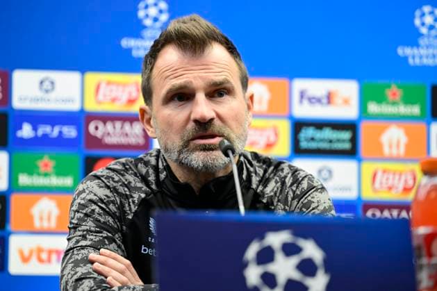 Club Brugge v Atletico de Madrid - UEFA Champions League Media Activities 17 02 2026 BRUGGE, BELGIUM - FEBRUARY 18 : Leko Ivan head coach of Club Brugge and Sabbe Kyriani defender of Club Brugge talking to the press during a press conference, PK, Pressekonferenz ahead of the UEFA Champions League 2025 26 knockout phase play-off match first leg between Club Brugge and Atletico de Madrid on February 18, 2026 in Brugge, Belgium, 18 02 2026 Brugge Belgium  Copyright: xJanxDexMeuleneirx