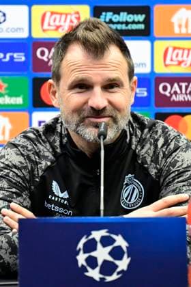 Club Brugge v Atletico de Madrid - UEFA Champions League Media Activities 17 02 2026 BRUGGE, BELGIUM - FEBRUARY 18 : Leko Ivan head coach of Club Brugge and Sabbe Kyriani defender of Club Brugge talking to the press during a press conference, PK, Pressekonferenz ahead of the UEFA Champions League 2025 26 knockout phase play-off match first leg between Club Brugge and Atletico de Madrid on February 18, 2026 in Brugge, Belgium, 18 02 2026 Brugge Belgium  Copyright: xJanxDexMeuleneirx