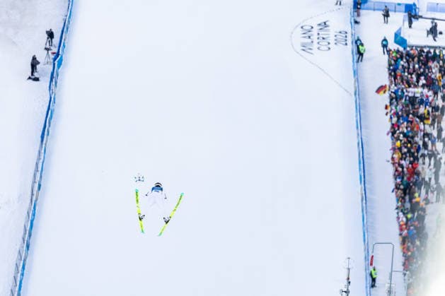 (260217) -- PREDAZZO, Feb. 17, 2026 -- Johannes Lamparter of Austria competes during the Ski jumping, Skispringen, Ski, nordisch trial round of the Nordic Combined Individual Gundersen Large Hill 10km at the 2026 Milan-Cortina Winter Olympics in Predazzo, Italy, Feb. 17, 2026. ) (MICO2026)ITALY-PREDAZZO-OLYMPIC Winter games, Winterspiele,Spiele, Summer games NORDIC COMBINED-INDIVIDUAL GUNDERSEN LARGE HILL 10KM HuangxWei 
