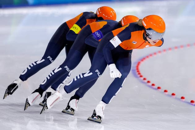 2026-02-17 Speed skating, Eisschnelllauf - Milano Cortina 2026 Winter Olympics - Day 11 MILAN, ITALY - FEBRUARY 17: Joy Beune of the Netherlands, Antoinette Rijpma-De Jong of the Netherlands, Marijke Groenewoud of the Netherlands competing in the Women s Team Pursuit during Day 11 of Speed Skating - Milano Cortina 2026 Winter Olympics at Milano Speed Skating Stadium on February 17, 2026 in Milan, Italy. (Photo by Joris Verwijst BSR Agency) Milan Italy Content not available for redistribution in The Netherlands directly or indirectly through any third parties. Copyright: xBSRxAgencyx