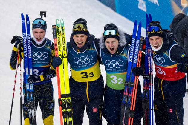 260217 Sebastian Samuelsson of Sweden celebrates with Viktor Brandt, Jesper Nelin and Martin Ponsiluoma of Sweden after competing in men s 4 x 7,5 km relay biathlon during day 11 of the 2026 Winter Olympics on February 17, 2026 in Anterselva. Photo: Mathias Bergeld BILDBYRAN kod MB JM0796 skidskytte biathlon skiskyting Olympic Games, Olympische Spiele, Olympia, OS olympics winter olympics os ol olympiska spel vinter-os olympiske leker milano cortina 2026 milan cortina 2026 milano cortina 2026 olympic games milano cortina 2026 winter olympic games milano cortina-os milano cortina-ol vinter-ol 11 bbeng stafett relay sverige jubel *** 260217 Sebastian Samuelsson of Sweden celebrates with Viktor Brandt, Jesper Nelin and Martin Ponsiluoma of Sweden after competing in men s 4 x 7,5 km relay biathlon during day 11 of the 2026 Winter Olympics on February 17, 2026 in Anterselva Photo Mathias Bergeld BILDBYRAN code MB JM0796 biathlon biathlon biathlon olympic games olympics olympics winter olympics os ol olympiska spel vinter os olympiske leker milano cortina 2026 milan cortina 2026 milano cortina 2026 olympic games milano cortina 2026 winter olympic games milano cortina os milano cortina ol vinter ol 11 bbeng relay relay sverige jubel  Copyright: MATHIASxBERGELD BB260217MB039