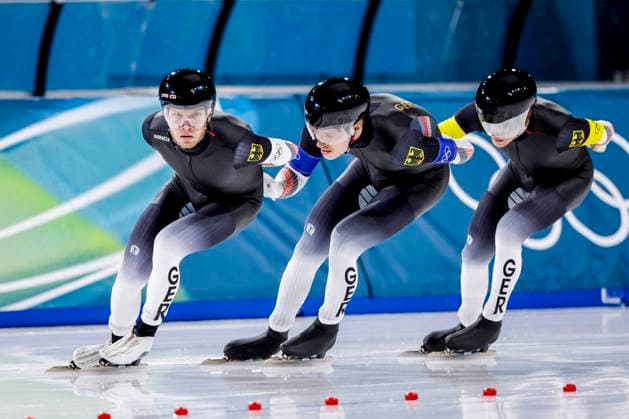 Patrick Beckert of Germany and Felix Maly of Germany and Fridtjof Petzold of Germany Men s Team Pursuit Finals, Milano Cortina 2026 Winter Olympics: Day 11, Speed skating, Eisschnelllauf - Milano Cortina 2026 Winter Olympics: Day 11, Milano Speed Skating Stadium, February 17, 2026, Milan, Italy.