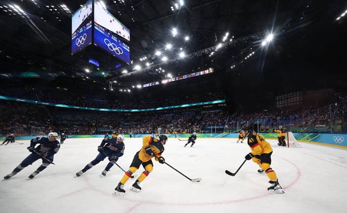 (260217) -- MILAN, Feb. 17, 2026 -- Players compete during the Ice hockey, Eishockey men s qualification play-off match between Germany and France at the Milan-Cortina 2026 Olympic Winter games, Winterspiele,Spiele, Summer games in Milan, Italy, Feb. 17, 2026. ) (MICO2026)ITALY-MILAN-OLYMPIC WINTER GAMES-ICE HOCKEY-MEN-QUALIFICATION PLAY-OFF-GER VS FRA WangxKaiyan 