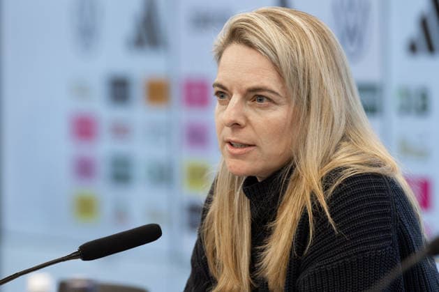 Squad announcement womens national team DFB Sports Director Nia Künzer speaks during the press conference Press conference to announce the womens national team squad for the international matches against Slovenia and Norway February 17, 2026 at the DFB Campus in Frankfurt am Main , Frankfurt am Main Hesse Germany DFB Campus