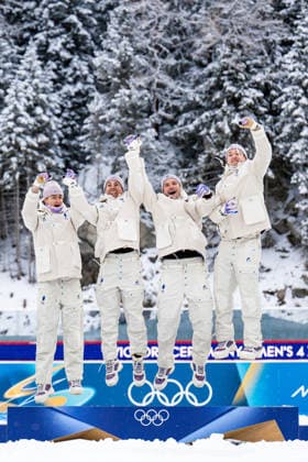 260217 Fabien Claude. Emilien Jacquelin, Quentin Fillon Maillet and Eric Perrot of France celebrate on the podium after men s 4 x 7,5 km relay biathlon during day 11 of the 2026 Winter Olympics on February 17, 2026 in Anterselva. Photo: Joel Marklund BILDBYRAN kod JM JM0796 skidskytte biathlon skiskyting Olympic Games, Olympische Spiele, Olympia, OS olympics winter olympics os ol olympiska spel vinter-os olympiske leker milano cortina 2026 milan cortina 2026 milano cortina 2026 olympic games milano cortina 2026 winter olympic games milano cortina-os milano cortina-ol vinter-ol 11 bbeng stafett relay frankrike jubel *** 260217 Fabien Claude Emilien Jacquelin, Quentin Fillon Maillet and Eric Perrot of France celebrate on the podium after men s 4 x 7,5 km relay biathlon during day 11 of the 2026 Winter Olympics on February 17, 2026 in Anterselva Photo Joel Marklund BILDBYRAN code JM JM0796 biathlon biathlon biathlon olympic games olympics olympics winter olympics os ol olympic games winter os olympic games milano cortina 2026 milan cortina 2026 milan cortina 2026 milan cortina 2026 olympic games milano cortina 2026 winter olympic games milano cortina os milano cortina ol winter ol 11 bbeng relay relay france cheering  Copyright: JOELxMARKLUND BB260217JM076